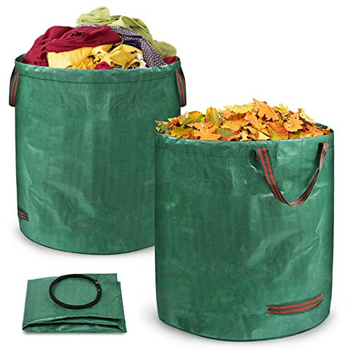 TRMLBE 2X Gartensack Laubsack 272L Laubsäcke Gartensäcke mit Griffen Stabil Selbststehend Faltbar Wasserdicht aus Polypropylen-Gewebe 150gsm Gartenabfallsack für Gras Laub Grünschnitt Gartenabfall