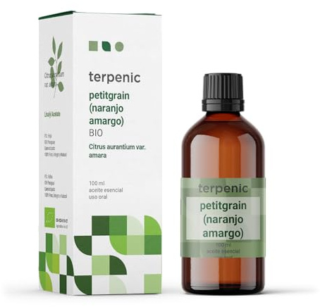 TERPENIC - Aceite Esencial de Petitgrain, Naranjo Amargo (Citrus aurantium var. amara) - BIO - 100 ml - Uso Oral - Aroma fresco, verde y cítrico con notas suaves y equilibrantes