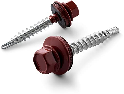 STRÜBER Trapezblechschrauben (4,8 x 35 mm / 250 Stück/RAL 3011 – Braunrot) Selbstbohrende Bohrschrauben - Selbstschneidene Schrauben mit EPDM Unterlegscheiben - Sechskant Metalldachschrauben