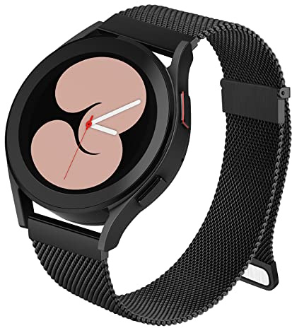 VANCLE Armband kompatibel mit Samsung Galaxy Watch 4 40 mm/44 mm, Band 42 mm/46 mm, 20 mm, Edelstahl-Metallarmband, verbesserter Magnet für Bänder (20 mm, Schwarz)