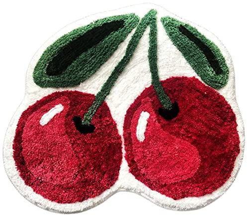 Forssils Cherry Badematte für Badezimmer, rutschfest, niedliche Badematten, Obstform, saugfähiger Badteppich, Badezimmer, Badewanne, Plüsch, Duschvorleger, waschbarer Teppich für Kinderzimmer