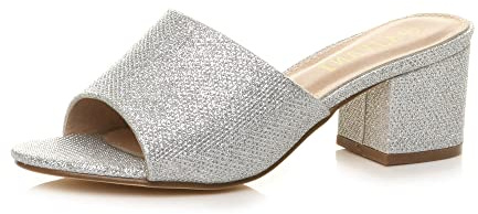 AJVANI Womens ladies low mid block heel casual party evening mules sandals size