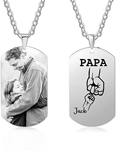 lorajewel PAPA Name Kette Personalisierte Foto Ketten Geschenk zum Vatertag Titanium Stahl Silber-Anhänger Geburtstagsgeschenk für den Vater Familie Paar bester Freund Halskette
