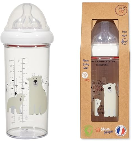 Le Biberon Français - Biberon Anti-Coliques Premium 360ml à Col Large pour 6 Mois et Plus - Léger et Durable - Tétine à 3 Vitesses en Silicone Pur - BPA, BPS, BPF Free