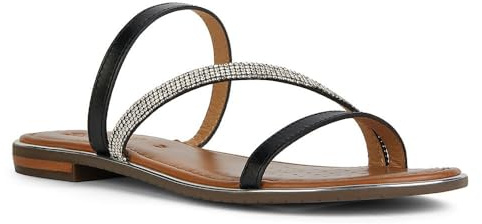 Geox D Sozy Plus A Flat Sandal, Black/Silver, 40 EU