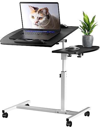 Rcynview Table d'appoint en bois pour ordinateur portable - Réglable en hauteur - Avec roulettes - Pivotant à 360° - Avec butée antidérapante - 60 x 40 cm - Noir