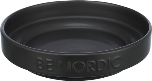 TRIXIE BE Nordic 24522 Gamelle Plate en céramique avec revêtement en Caoutchouc antidérapant pour Petits Chats Noir Ø 16 cm 300 ML