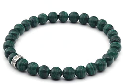 LAVISA Edelstein Armband - Echte Naturstein Perlen | Kristalle, Heilsteine | Onesize Unisex (Malachit 6mm)