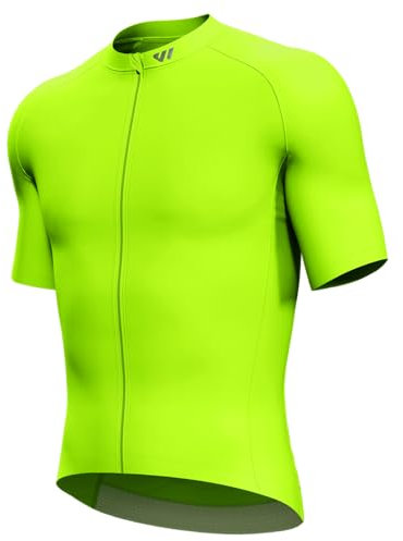 Wulibike Cycling Jersey Mens,Reflective Road Bike Jersey Breathable Quick Dry and 3 Pockets Cycle Shorts Sleeve Shirt-Green L