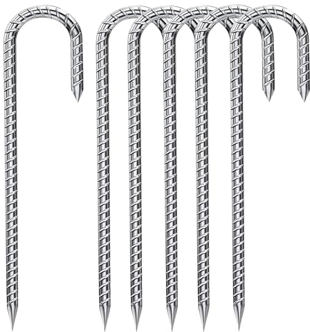 Fondlife Bodenanker,30cm Bodenpfähle,Verzinkter Stahl Bodenanker Trampolin,Bewehrungsstab Zeltheringe,Garten Pfähle,Camping Zelt Heringe. (Silber J, 6 Stück)