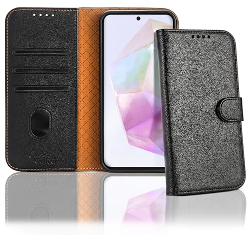 Case Collection for Samsung A35 5G Case and Screen Protector - Leather Folio Flip [Kickstand] Shockproof Cover [RFID Blocking] Magnetic Wallet for Samsung Galaxy A35 5G Phone Case Black