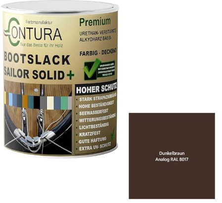 Contura Bootslack Farbig GLÄNZEND Yacht- Buntlack Metall Holz GFK Holzlack Boot Farblos (Dunkelbraun - RAL 8017 Analog, 1 LIter)