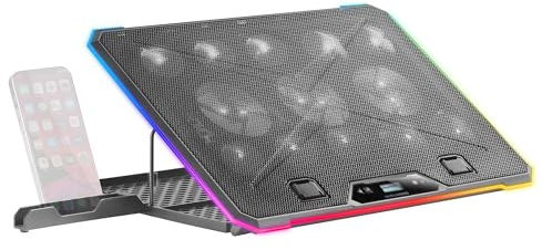 Mars Gaming MNBC13, Base Refrigeradora y Stand para Portátiles hasta 17”, Iluminación ARGB 10 Modos, 13x Ventiladores con LED Blanco, Regulable 8 Posiciones, Pantalla LCD, Soporte Smartphone, Negro