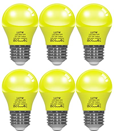 LUTW Gelb Bunte Glühbirnen E27, 5W LED Farbige Glühbirne ersetzt 40W Glühlampe, G45 Globe Farbig Leuchtmittel Lampe für Hochzeit Halloween Weihnachten Party Bar, 6 Stück