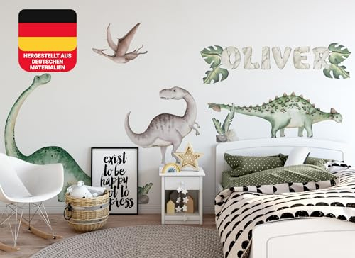 Osomhome Personalisierte Wandtattoo Name Mädchen & Junge: Dino (300x150cm) | Dinosaurier Wandtattoo Kinderzimmer Mädchen & Junge | Wandsticker, Wall Stickers - Dino Deco Kinderzimmer Babyzimmer os3203