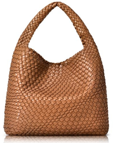 oscaurt Tragetasche für Damen, gewebte Ledertasche, gewebte Tragetasche, Damen-Handtaschen, Schultertaschen, Einkaufstasche, Top-Griff, Tasche mit Beutel, Geldbörse, braun, Large