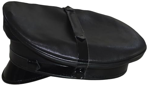 Awanstar 0051 Echt Leder Mütze schwarz Herren Schirmmütze Leder Military Hut Männer Ledermütze Armee Hut Polizei Mütze Halloween Hut Bikermütze, Leather Muir Cap (Schwarz, 62)