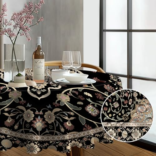 Rund Tischdecke Abwaschbar 150cm Vintage Florals Stil Tischdecken Schmutzabweisende Abwischbare Tischdecke Geeignet für Draußen Esszimmer, Küche, Garten, Party, Hochzeiten oder Haushalt