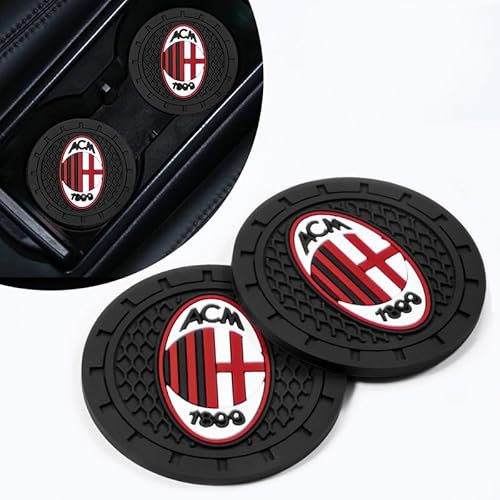 AC Milan sottobicchieri per auto per AC Milan Fans,2 Pezzi tappetini/inserto/sottobicchieri portabicchieri per auto per Gli appassionati di calcio,accessorio portabicchieri