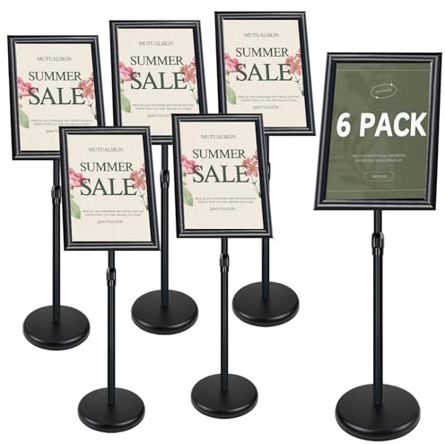 Mutualsign Infoständer A3 Plakatständer, höhenverstellbarer Präsentationsständer, Aluminium Werbeständer, Kundenstopper, Informationsaufsteller für Innen- und Außenbereich, 6 Stück, Schwarz