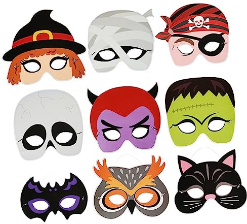 Toyvian Halloween Maske aus Papier, 9 Stück mit Elastischem Band