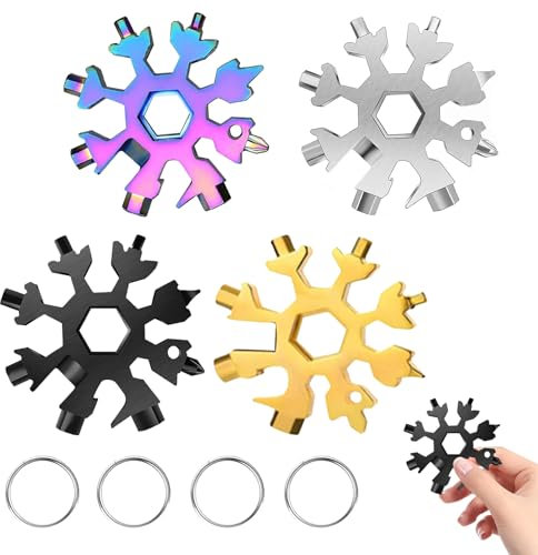 4 piezas Multi Herramienta Copo de Nieve 18 en 1, Multiherramienta Copo de Nieve de Acero Inoxidable Portátil Snowflake Multi Tool, para Exterior Viaje Camping