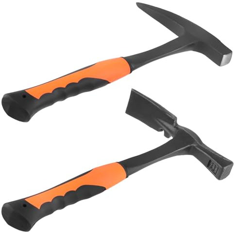 FUNSUEI 2 PCS Small Rock Pick Hammer, All Steel Rock Pick Set, Flat and Pointed Head Geologist Pick Hammer with Non-skid Handle, Masonry Pick Hammer for Mining Prospecting, 35oz, 36oz