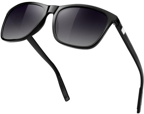 KANASTAL Größe Sonnenbrille Herren und Damen Retro Polarisiert Sonnenbrille UV400 Schutz für Reise Wandern Angeln Alltag, Glänzend Schwarz Rahmen Schwarz Gläser