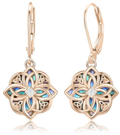 PARYFO Keltische Ohrringe 925 Sterling Silber Abalone Muschel Ohrringe Roségold Keltisch Hängend Ohrring Keltischer Schmuck Geschenk für Damen Mädchen Mutter Tochter Mädchen