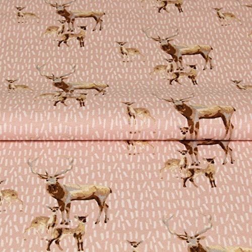 Weihnachts Stoff Hirsch Rosa – Baumwollstoff Meterware 140 cm, Hirschstoff Weihnachten Rosa, Landhaus & Deko Stoff für Kissen & Vorhänge