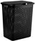 Acan Tradineur - Cesto Rattan para Ropa Sucia con Tapa, pongotodo de plástico con Asas, Cubo para Colada, imitación de Mimbre, Fabricado en España (Negro - 38 litros - 49 x 38,5 x 29,5 cm)