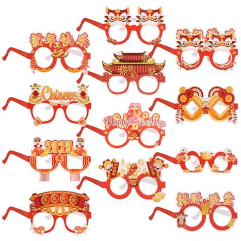 Lot de 24 lunettes en papier pour le Nouvel An chinois, accessoires photo en papier pour décoration de fête du Nouvel An 2025, accessoires de photomaton