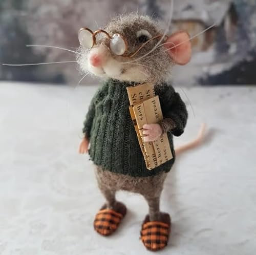 Cute Needle Felted Mouse, Christmas Wool Felt Mouse Ornament, Cute Felt Mice Figurine for Halloween Christmas Decor, Felted Christmas Mouse Semi-Finished Products DIY Material Kit (A)