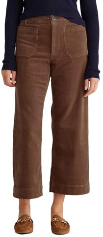 YEXPINE Damen Cordhose mit weitem Bein, Stretch, hohe Taille, aufgesetzte Taschen, gerades Bein, Jeans, Braun, M