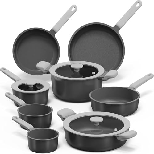 CAROTE Juego de 11 ollas y sartenes antiadherentes, juegos de cocina de primera calidad, utensilios de cocina de inducción, olla y sartén, artículos esenciales de cocina