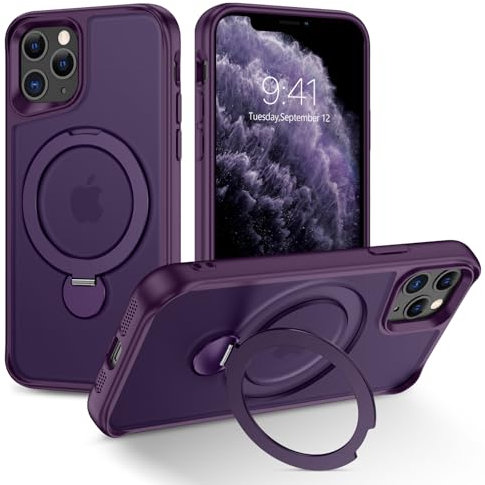 BENTOBEN Magnetic Case for iPhone 11 Pro with Stand [Compatible with Magsafe], 360° Rotatable Invisible Stand Translucent Matte Military Grade Protection Shockproof Case for iPhone 11 Pro, Purple