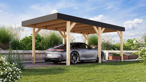 CHILLROI® Karibu Leimholzcarport mit EIN oder Zwei Stellplätzen, optional mit Seitenwänden (Einzelcarport)