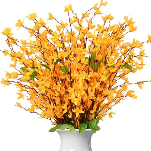 ZUXOLBIN Künstliche Forsythien-Blumenzweige für Herbst und Winter, künstliche Jasminsträuße, Seide, gelbe Orchideensträuße für Vase, Hochzeit, Zuhause, Party, Büro, 3 Stück (gelb)