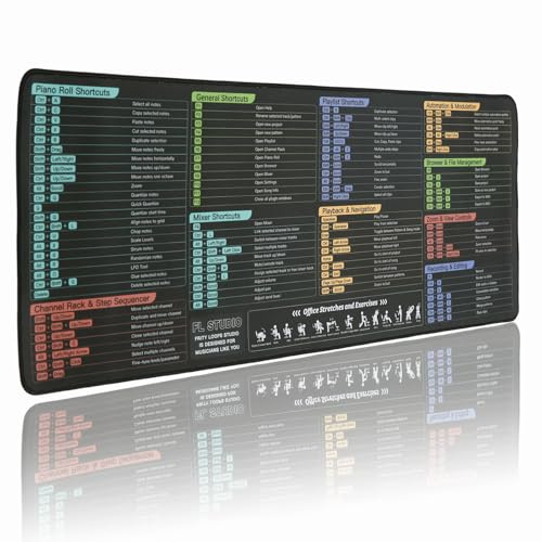 FL Studio Mauspad, extra groß, fruchtige Loops, Studio-Shortcuts, große Gaming-Schreibtischmatte, genähte Kanten, rutschfeste Gummiunterseite, Schreibtischunterlage für Computer, Laptop (FL Studio)