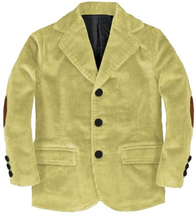 Stillluxury Giacca blazer in velluto a coste con toppa al gomito da ragazzo monopetto con risvolto tacca cappotto sportivo per ballo di fine anno, Verde lime, 4 anni
