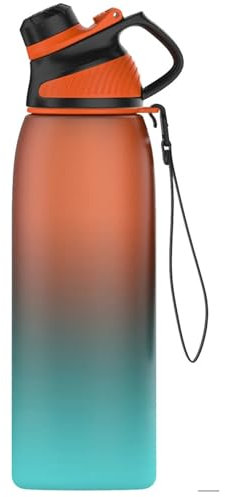 SUBLXPoten Trinkflasche Sport Sport-Wasserflasche, tragbare Wasserflasche mit magnetischem Deckel, Trinkgeschirr, großer Wasserkocher, BPA-frei für Fitness, Fahrrad(0.95L,Orange-Cyan)