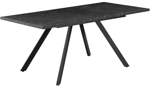 B&D home Esstisch LIA | ausziehbar 120-160 x 80 cm, 4-6 Personen Küchentisch Holztisch mit Metallgestell für Esszimmer, Küche | skandinavisch Industrial Design | Marmor-Schwarz, 11202-FS-MSCH
