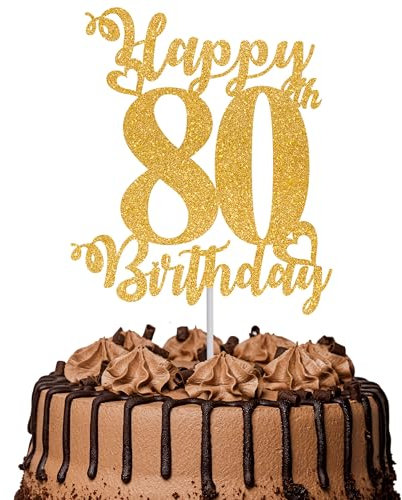 1Pc Happy 80th Birthday Cake Topper Glitter Cheers to 80 Years Cake Topper 80 Fabulous Cake Decoration for Happy 80th Birthday Anniversary Party Cake Decorations Supplies Gold
