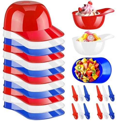 12 Pezzi Coppette Gelato con Cucchiaio, Ciotole di Gelato con Cucchiai Casco da Baseball Coppe Gelato Plastica Ciotola da Dessert Gelato per Cibo, Frutta, Gelato, Famiglia, Campeggio (3 Colori)