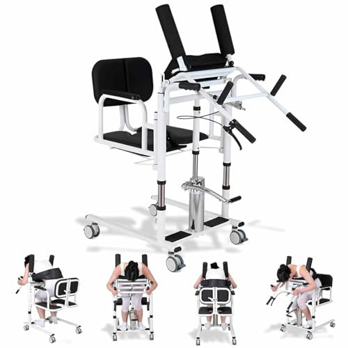 ZenSeFarin Patientenlifter Transferhilfe Für Senioren Patientenlift-Rollstuhl-Ständer-Chai-Assist-Maschine,Mit Rückenhebehilfe 360°-Feststellrädern,Einstellbare Sitzhöhe Von 41–65Cm Und 200Kg,Black
