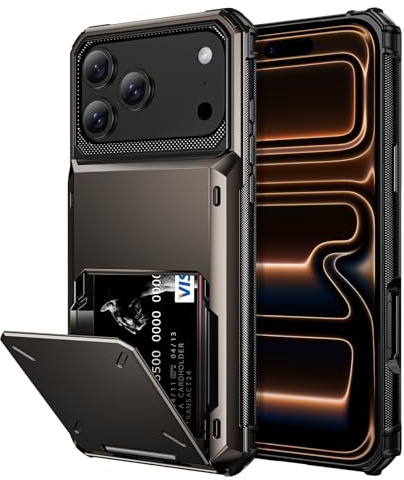 Vunake for iPhone 17 Pro Max Case with Card Holder (Max 4 Cards) Gun | Dual Layer, Heavy Duty ,Shockproof, Military Grade Drop Protection, Wallet Phone Cover for iPhone 17 Pro Max Phone Case