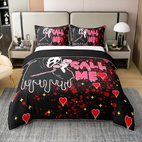 Homemissing Schädel Geist gedruckt 100% Baumwolle Bettwäsche Set 135x200cm Horror Theme Bettwäsche-Set für Jungen Mädchen Glücklich Halloween Betten Rote Liebe Herz Zimmer Dekor