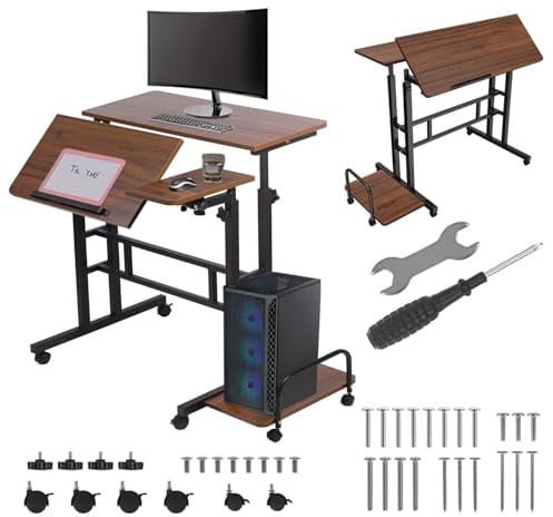 Maclean MC-124 Mobiler Verstellbarer Laptop-Tisch | Höhenverstellbarer Schreibtisch 67-115 cm | Große Arbeitsfläche 80x60 cm | Mit Seitenablage & 6 Rollen