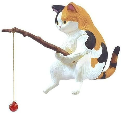 Fisch Landschaftsbau Angeln Katze Ornamente Mini Harz Figur Cartoon Katze Statue für Home Office Aquarium Dekoration Angeln Katze Figur Aquarium Dekor, Rot