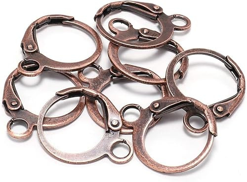 20Pcs Copper Earring Hooks, 14×12mm Red Copper Round French Lever Hooks, Wire Settings Base Hoops Earrings for DIY Designs Jewelry Making, Jewelry Findings